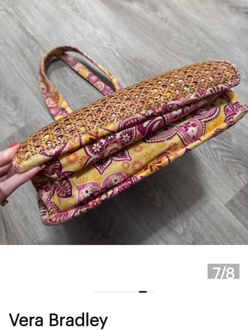 Vera Bradley Woven Rattan Tote with Pink & Yellow Paisley Trim - Picture 2 of 16